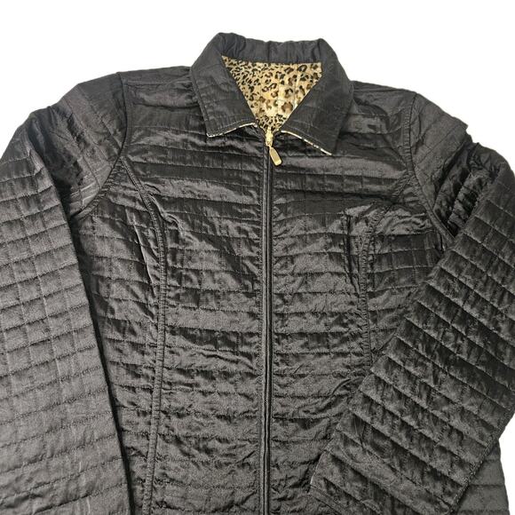 Reversible Jacket Leopard Print & Black Quilted Jacket Women’s Medium - Picture 7 of 8